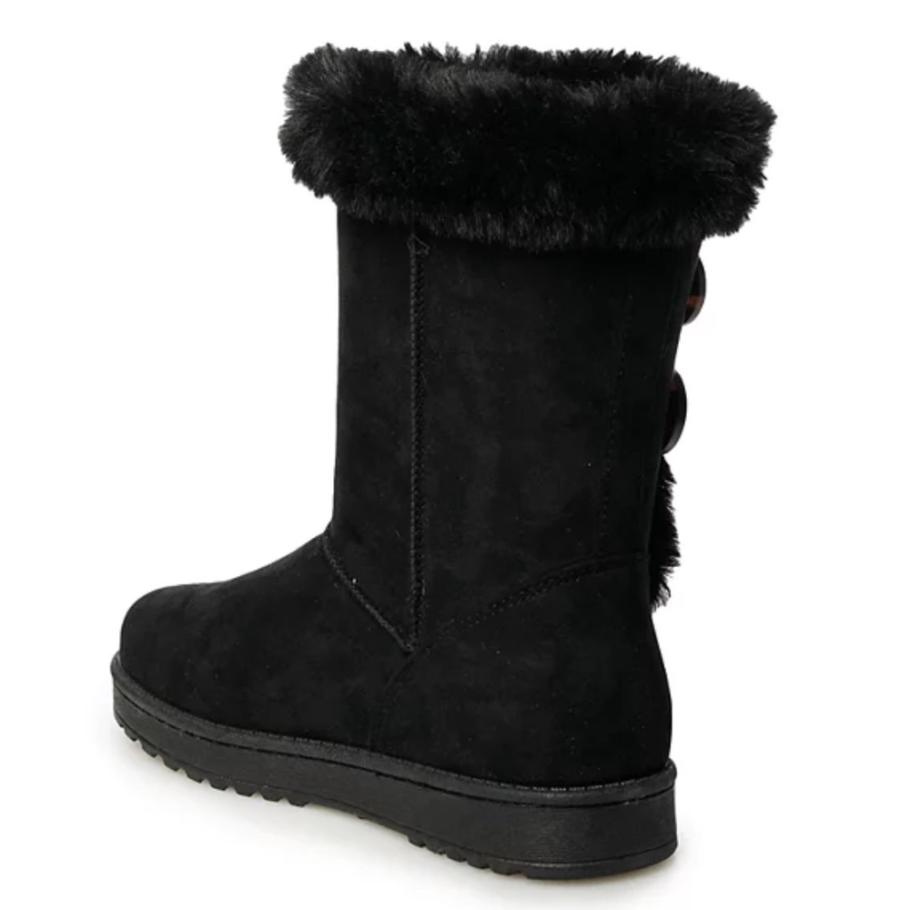 New SO Women's Black Faux Fur Winter Boots - Picture 3 of 14